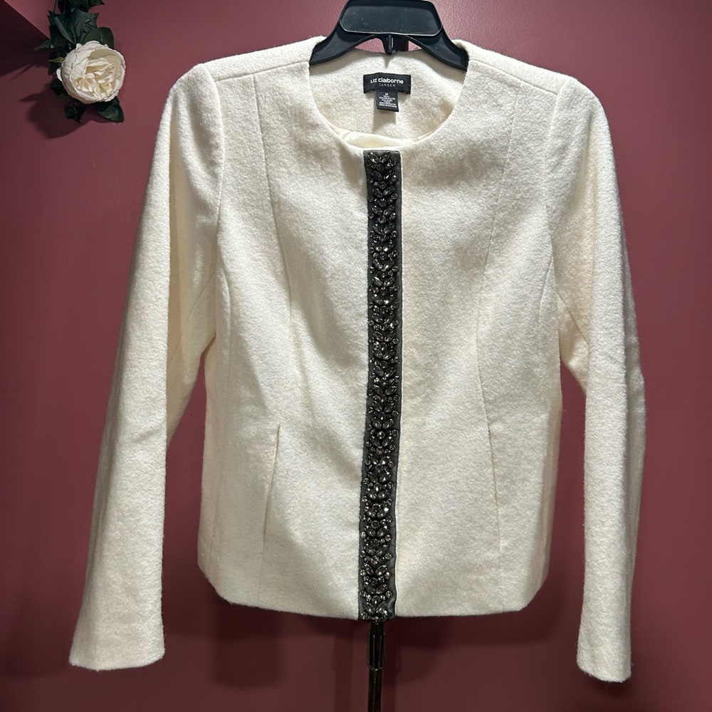 Liz Claiborne Cream Blazer with Black Embellishment